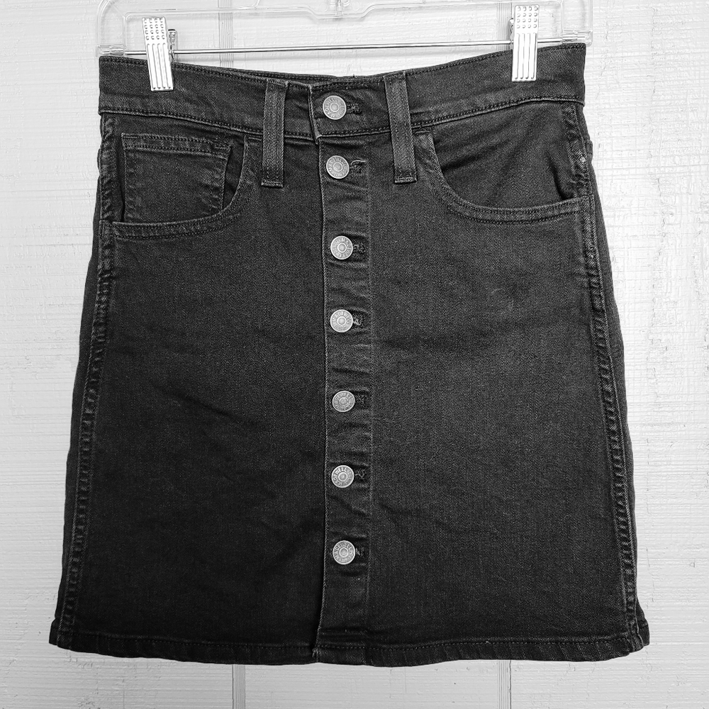 Madewell Black Denim Button-Down Mini Skirt. Size 24 (US XXS)